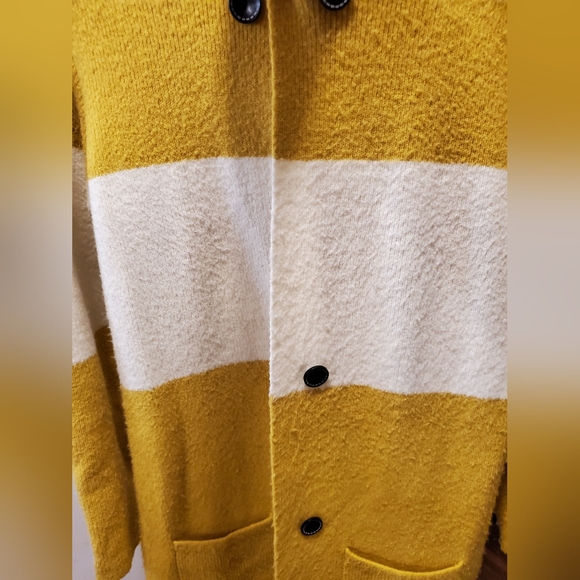 Anthropologie La Fee Verte Yellow and White Striped Cardigan Size L - Picture 4 of 5